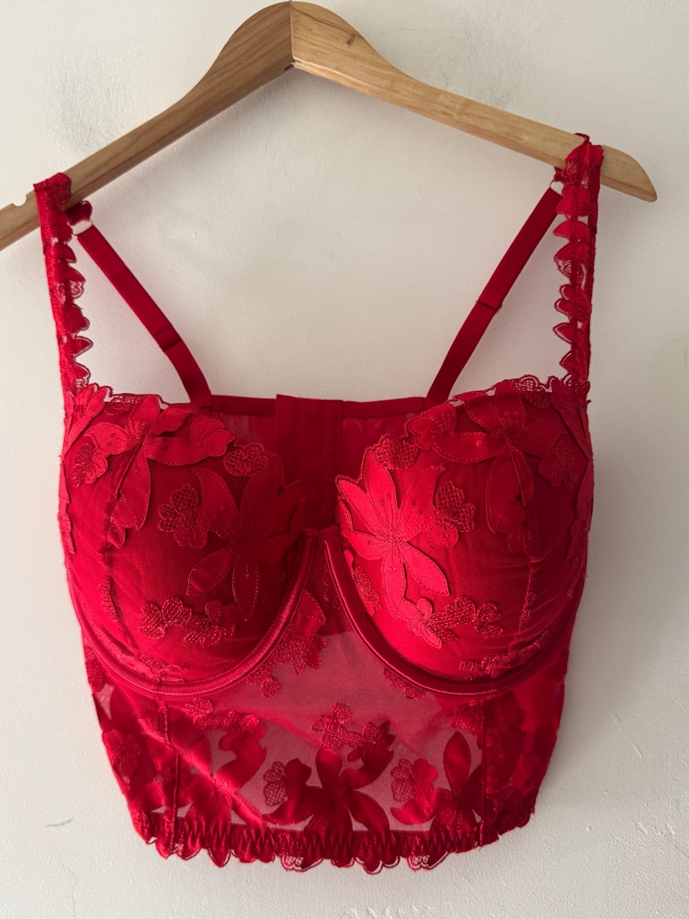 Victoria’s Secret Red Very Sexy Embroidered Lace Bra Corset Top 38DD